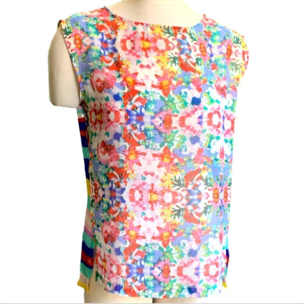 Daisy Fuentes Sheer Sleeveless Tank/Shell Top Mixed Floral/Stripes Sz M‎ #17H - Picture 4 of 7